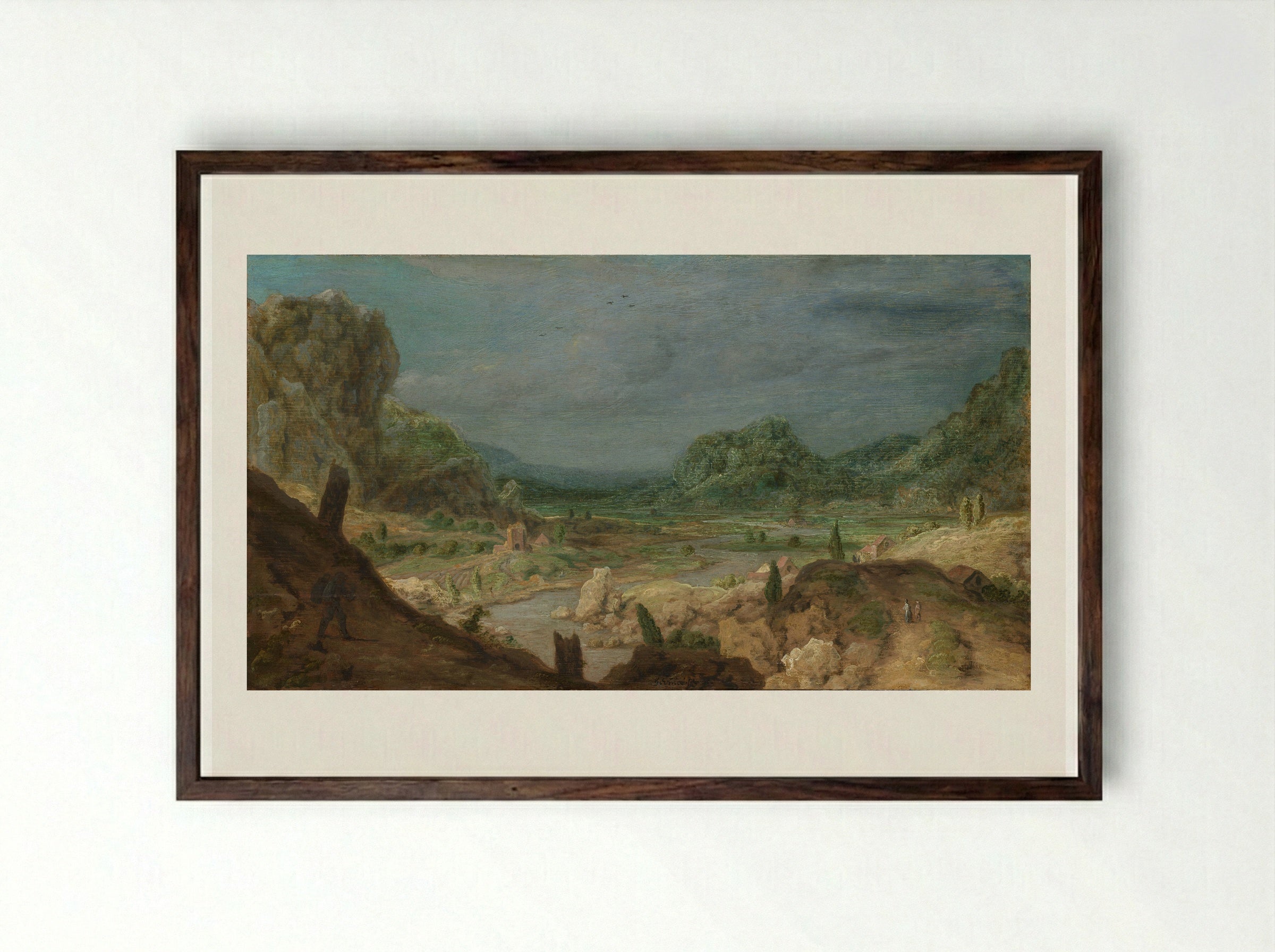 Rivierdal (River Valley) - Hercules Segers - Framed Print Dark Wood