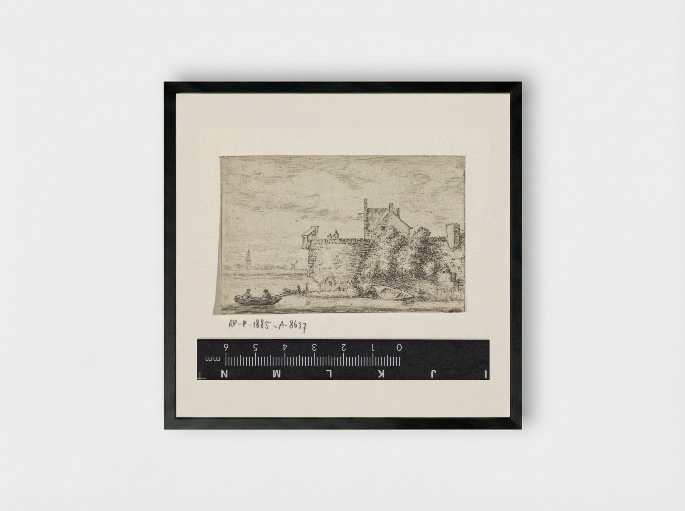 Riviergezicht met een stadswal - Hendrik Spilman - Framed Print Black