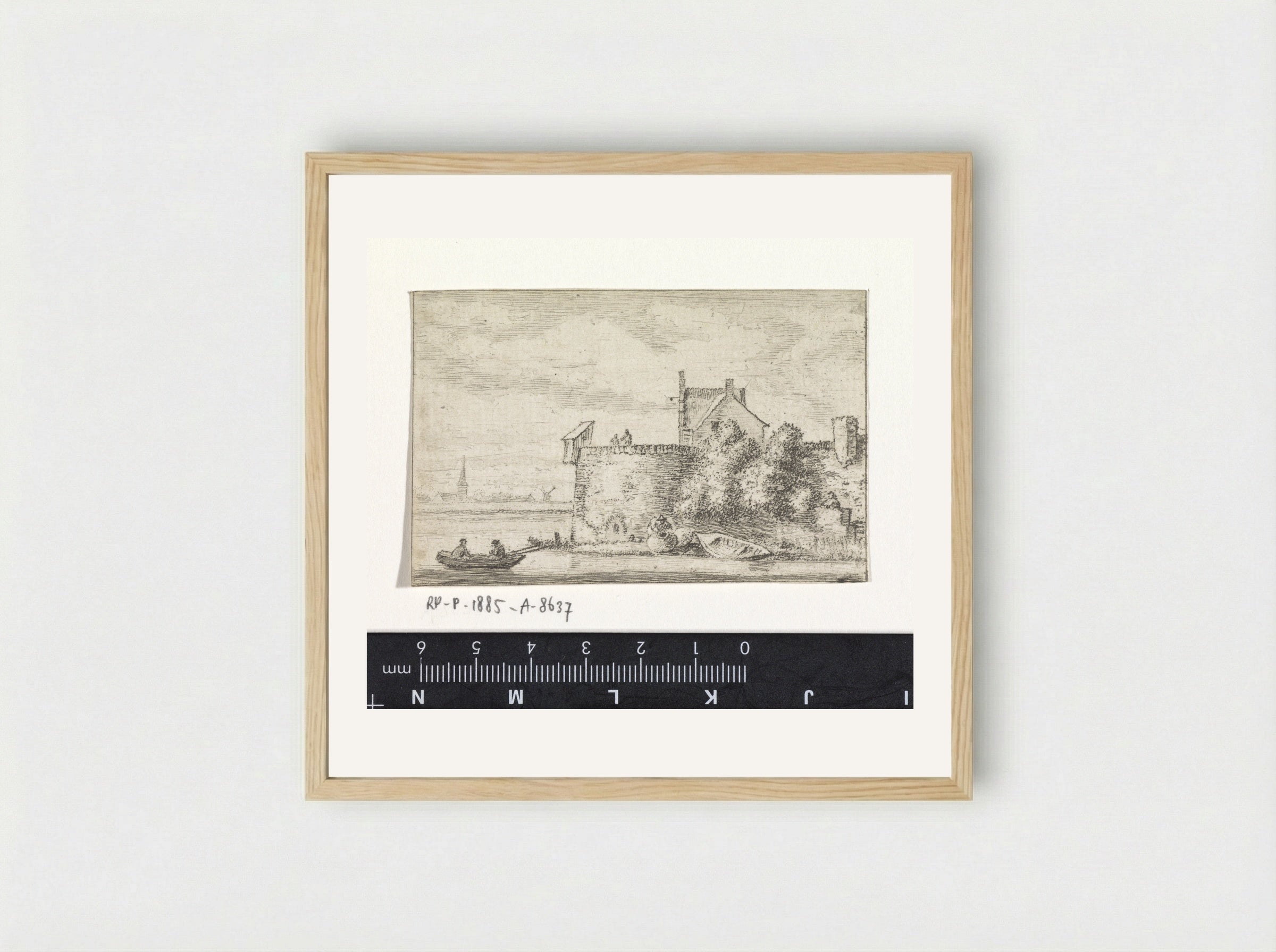 Riviergezicht met een stadswal - Hendrik Spilman - Framed Print Wood