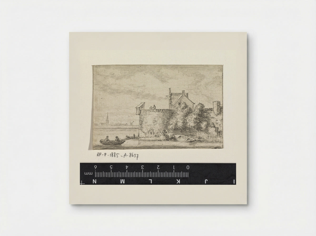 Riviergezicht met een stadswal - Hendrik Spilman - Poster