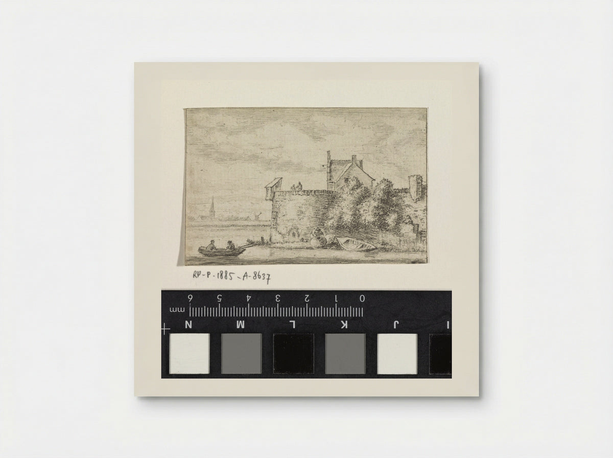 Riviergezicht met een stadswal - Hendrik Spilman - Poster