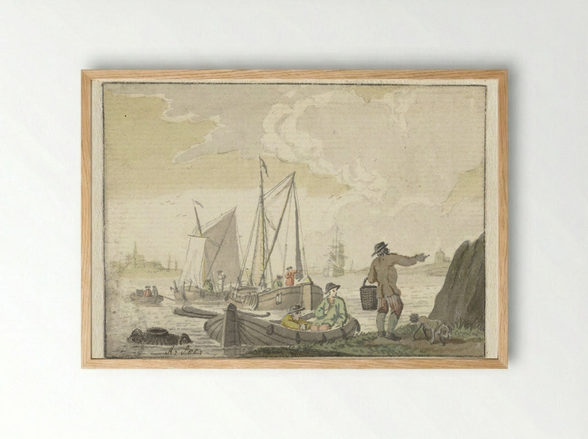 Riviergezicht met schepen - Nicolaes Aartman - Framed Print Wood