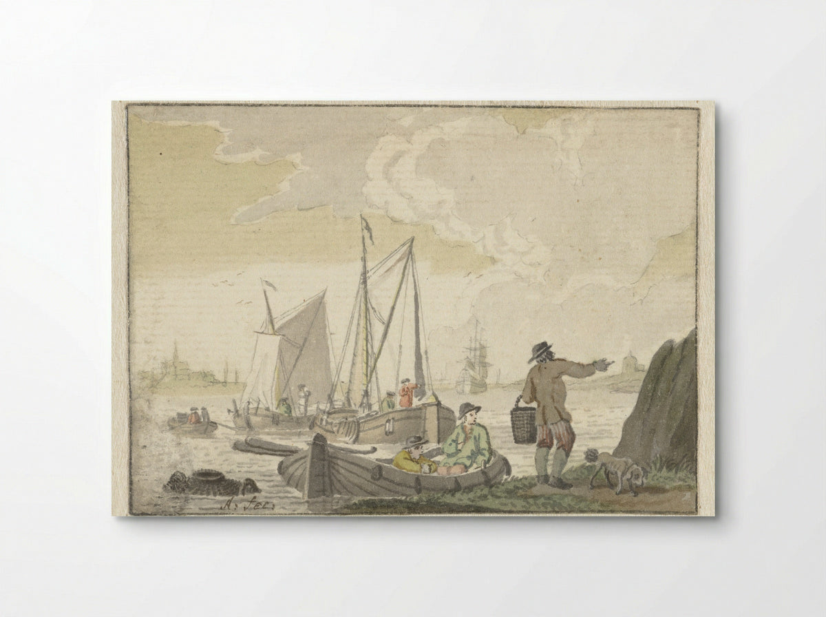 Riviergezicht met schepen - Nicolaes Aartman - Poster