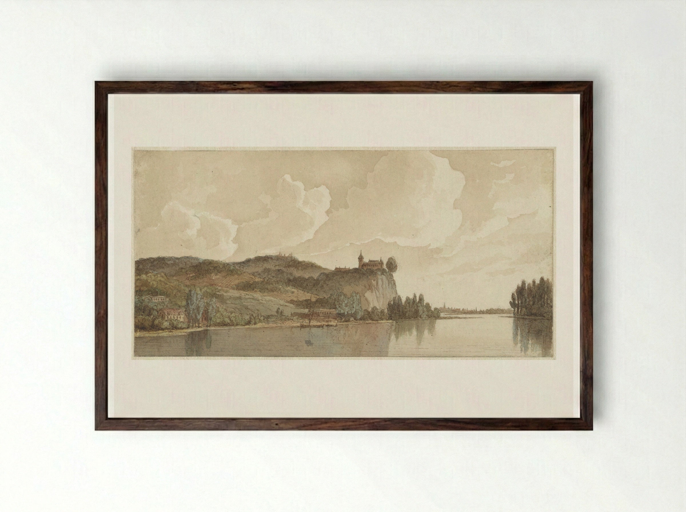 Rivierlandschap met Chokier aan de Maas - Hendrik Abraham Klinkhamer - Framed Print Dark Wood