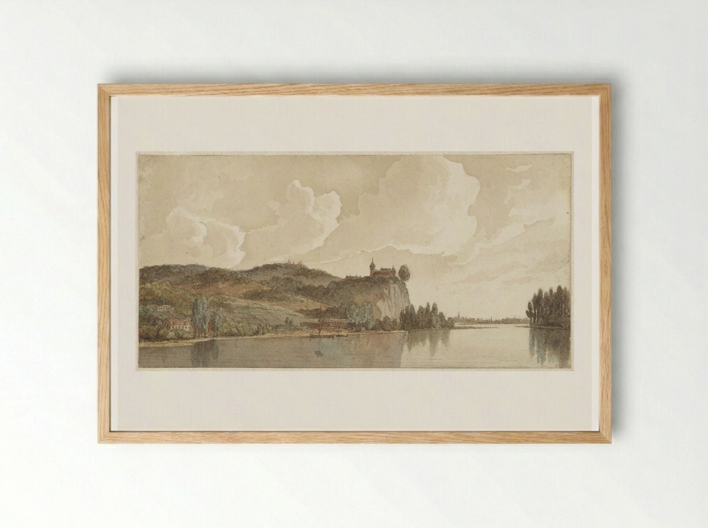 Rivierlandschap met Chokier aan de Maas - Hendrik Abraham Klinkhamer - Framed Print Wood