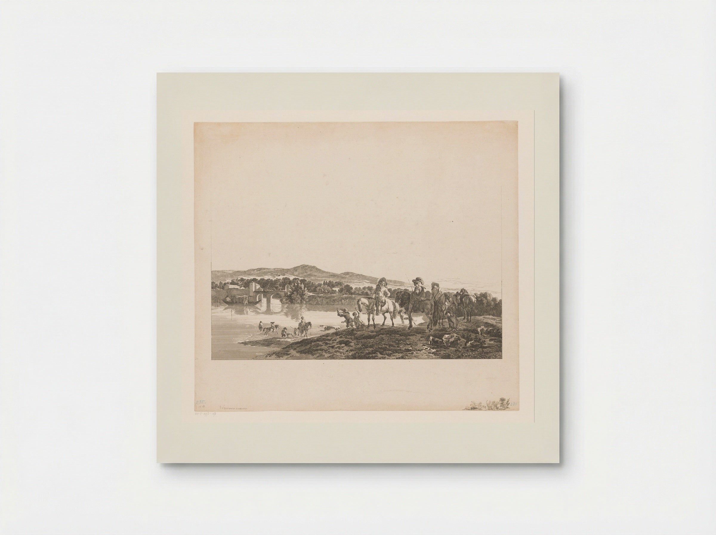 Rivierlandschap met jagers - Carl Wilhelm Weisbrod - Poster