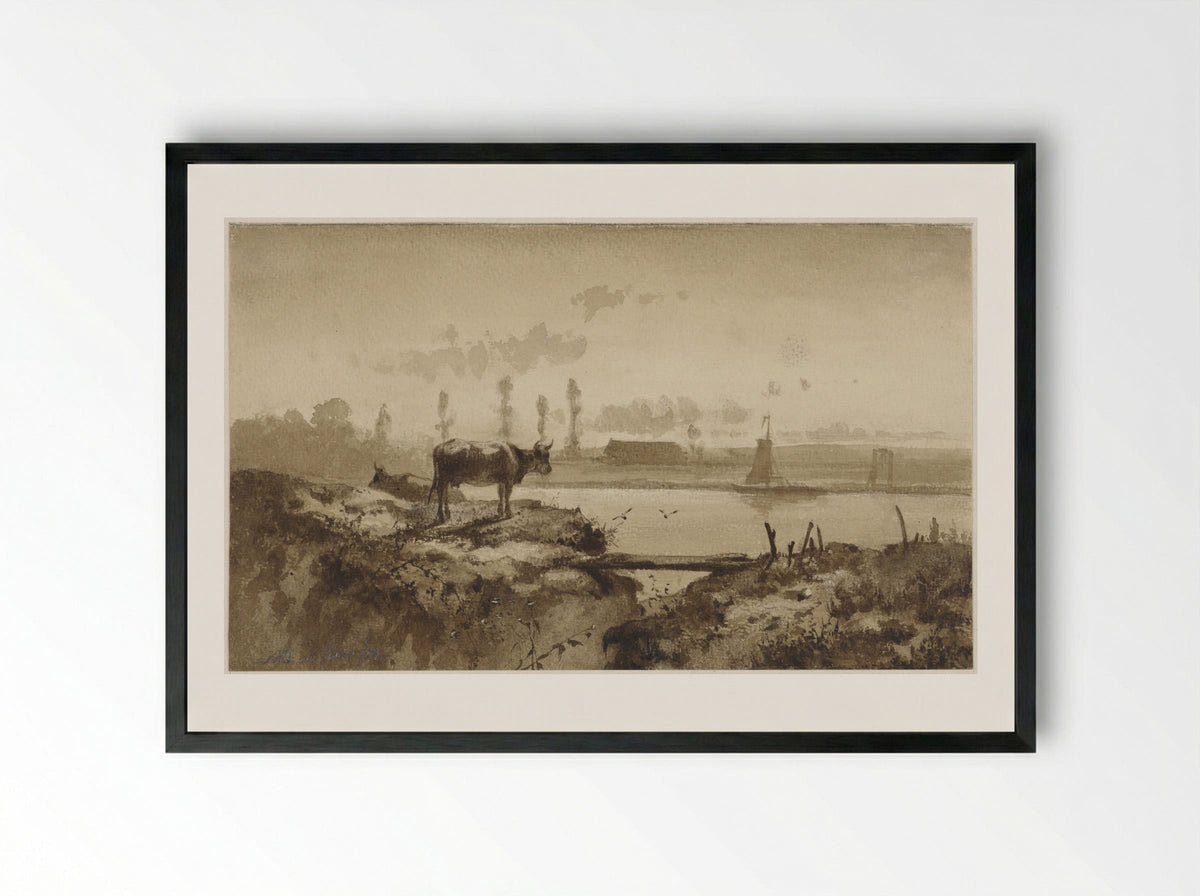 Rivierlandschap met koe - Johannes Hubertus Leonardus de Haas - Framed Print Black