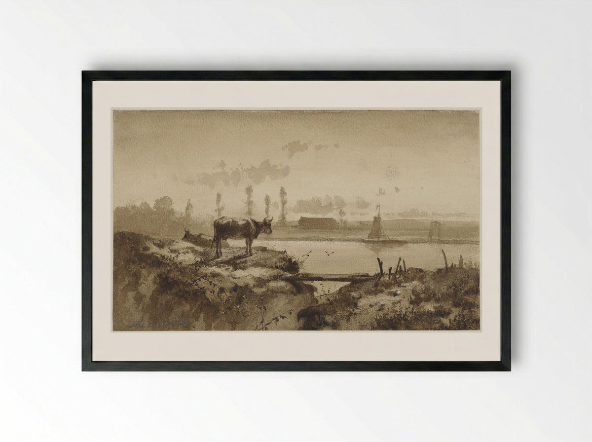 Rivierlandschap met koe - Johannes Hubertus Leonardus de Haas - Framed Print Black