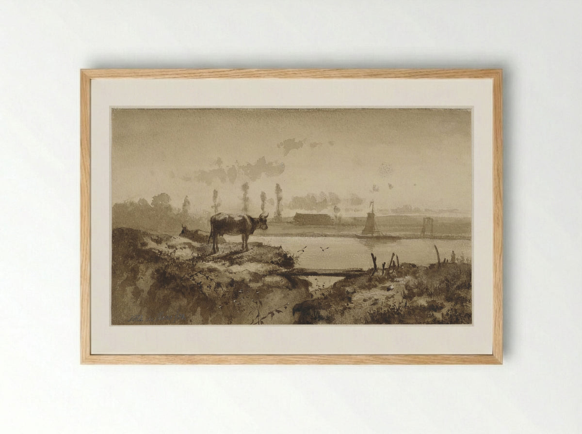 Rivierlandschap met koe - Johannes Hubertus Leonardus de Haas - Framed Print Wood