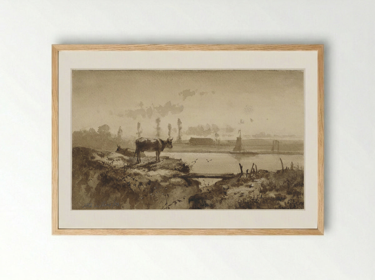 Rivierlandschap met koe - Johannes Hubertus Leonardus de Haas - Framed Print Wood
