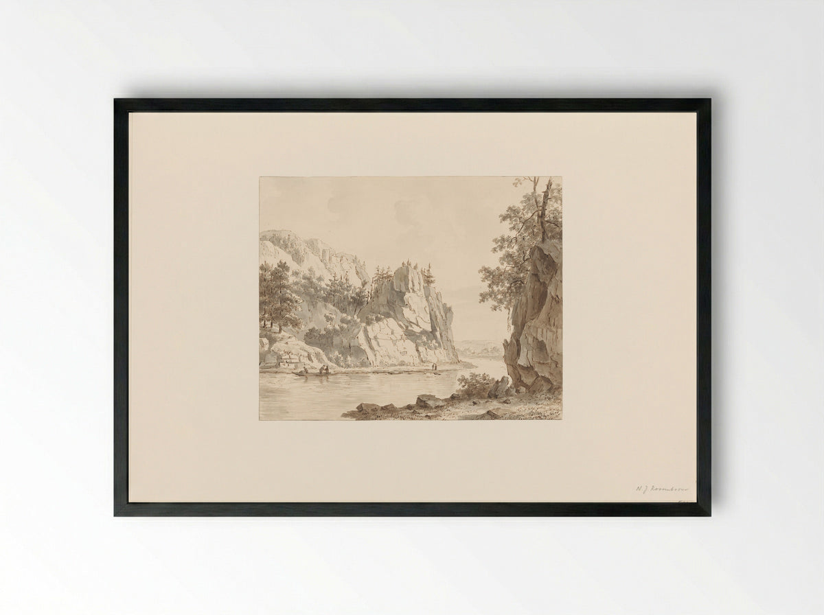 Rivierlandschap met rotsen - Nicolaas Johannes Roosenboom - Framed Print Black