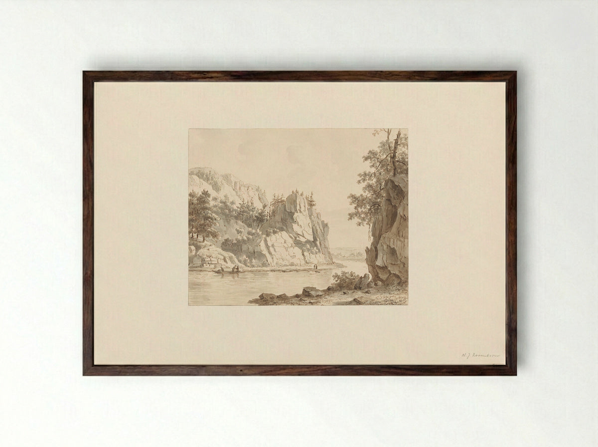 Rivierlandschap met rotsen - Nicolaas Johannes Roosenboom - Framed Print Dark Wood