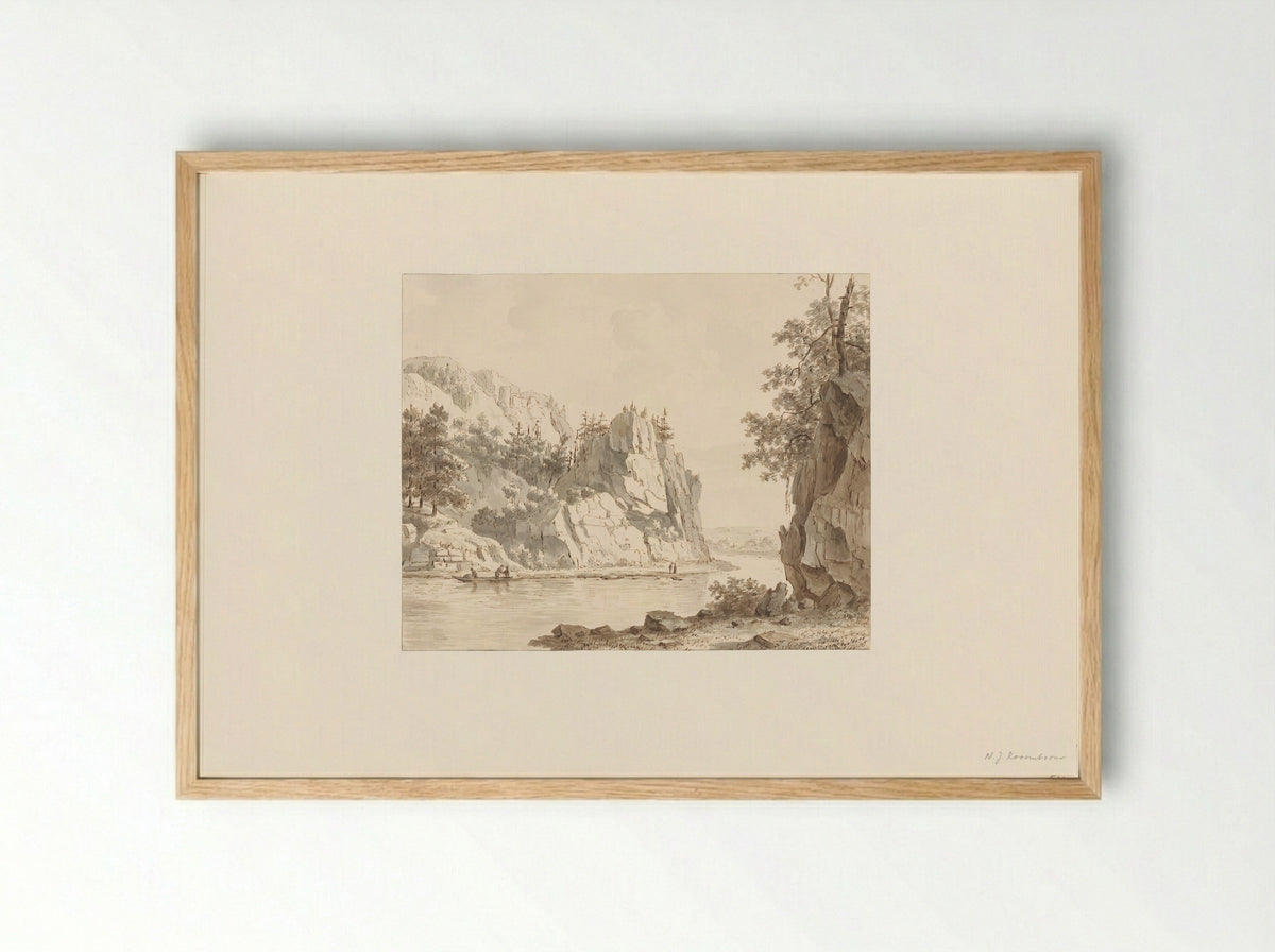 Rivierlandschap met rotsen - Nicolaas Johannes Roosenboom - Framed Print Wood