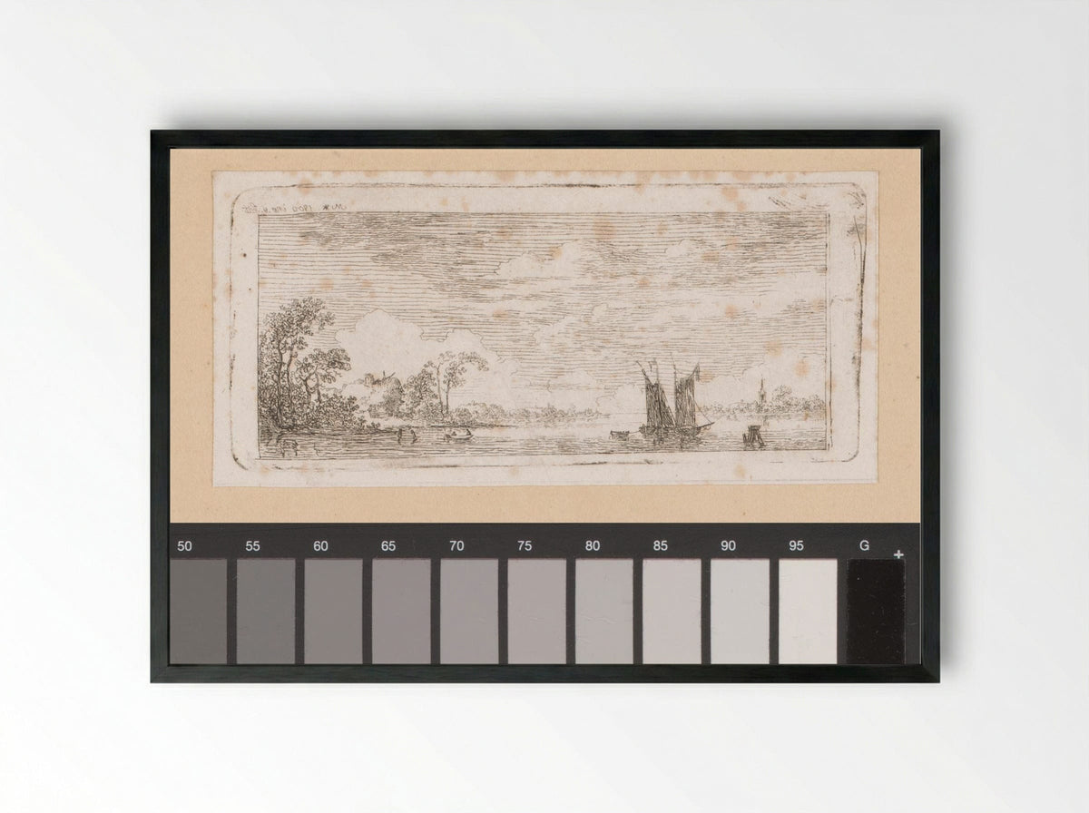 Rivierlandschap met schepen - Johann Friedrich Morgenstern - Framed Print Black