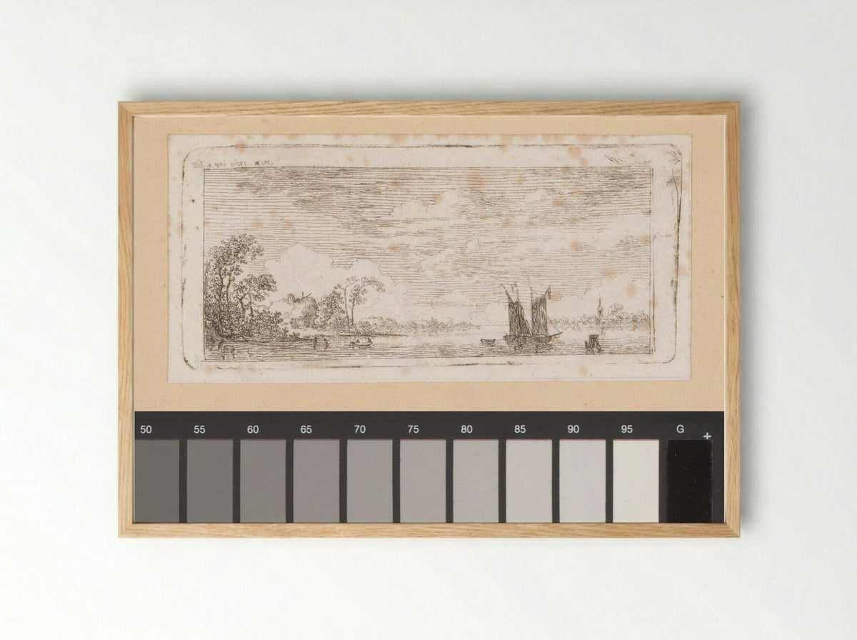 Rivierlandschap met schepen - Johann Friedrich Morgenstern - Framed Print Wood