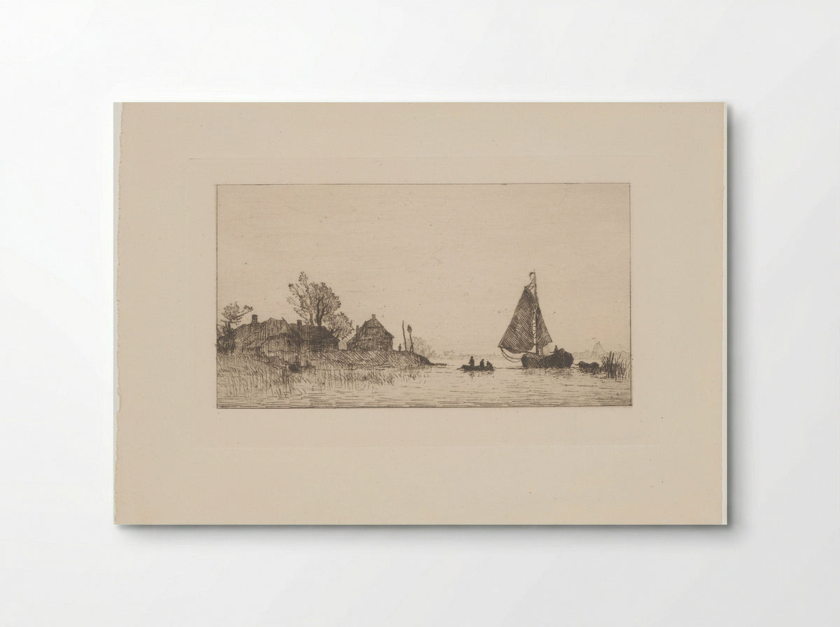 Rivierlandschap met zeilboot en twee roeiboten - Alphonse Stengelin - Poster
