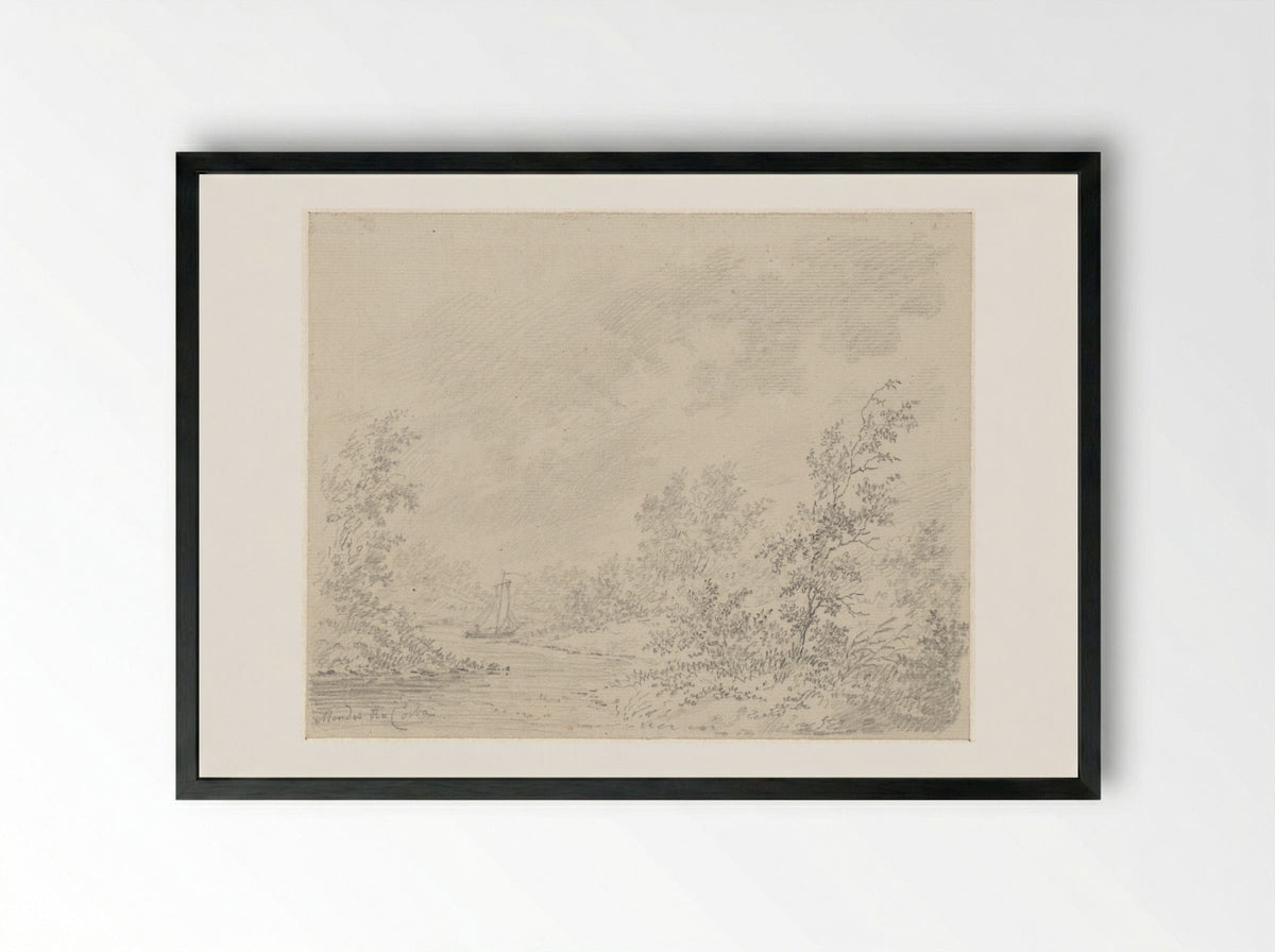 Rivierlandschap met zeilbootje - Samuel Henri Mendes da Costa - Framed Print Black