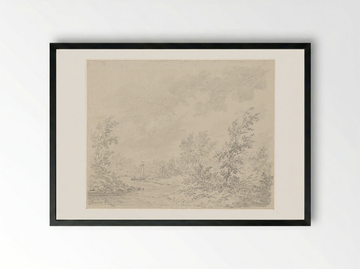 Rivierlandschap met zeilbootje - Samuel Henri Mendes da Costa - Framed Print Black
