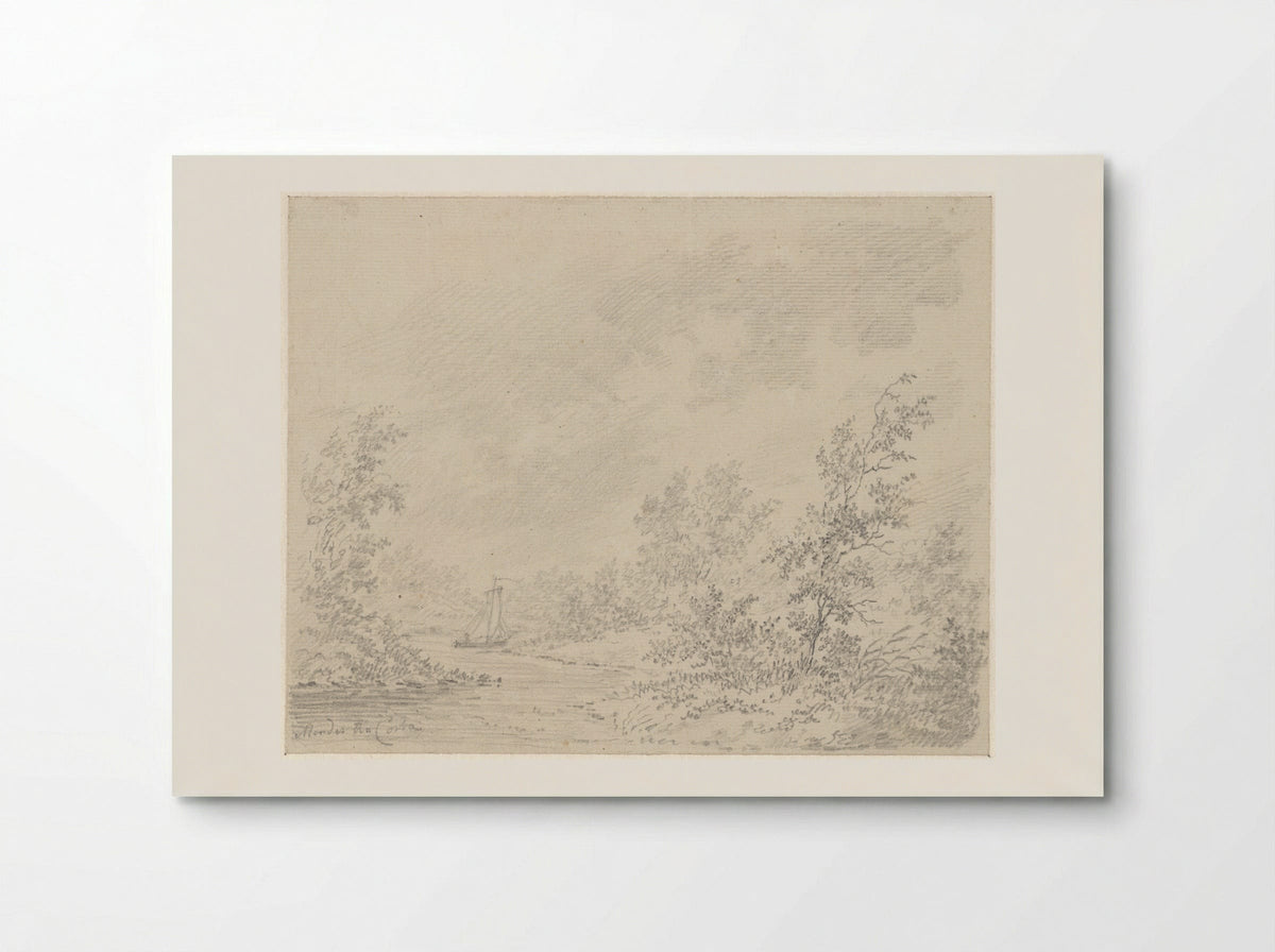 Rivierlandschap met zeilbootje - Samuel Henri Mendes da Costa - Poster