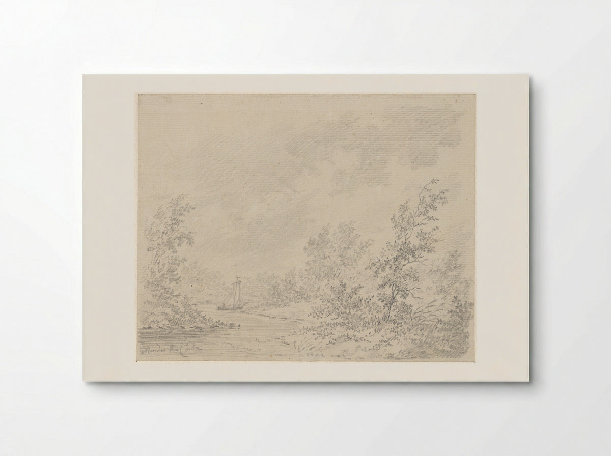 Rivierlandschap met zeilbootje - Samuel Henri Mendes da Costa - Poster