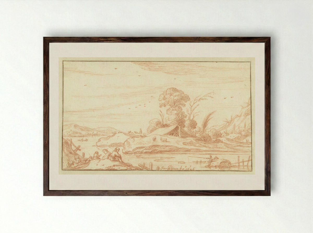 Rivierlandschap - Jacob Symonsz Pynas - Framed Print Dark Wood