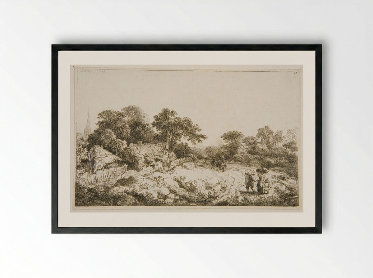 Road Behind the Village - Christian Wilhelm Ernst Dietrich - Framed Print Black
