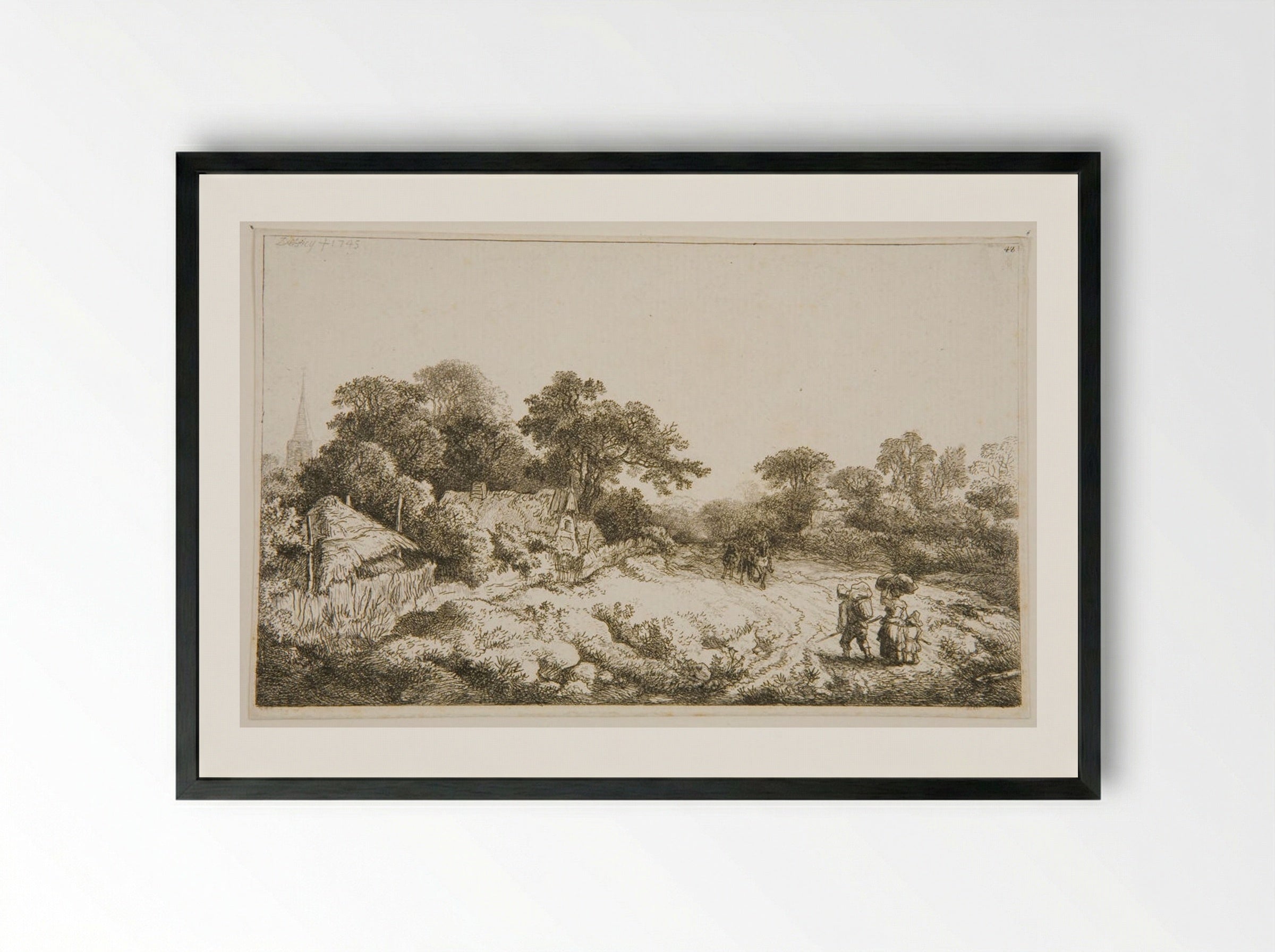 Road Behind the Village - Christian Wilhelm Ernst Dietrich - Framed Print Black