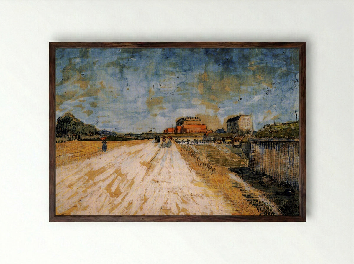 Road Running Beside the Paris Ramparts - Vincent van Gogh - Framed Print Dark Wood