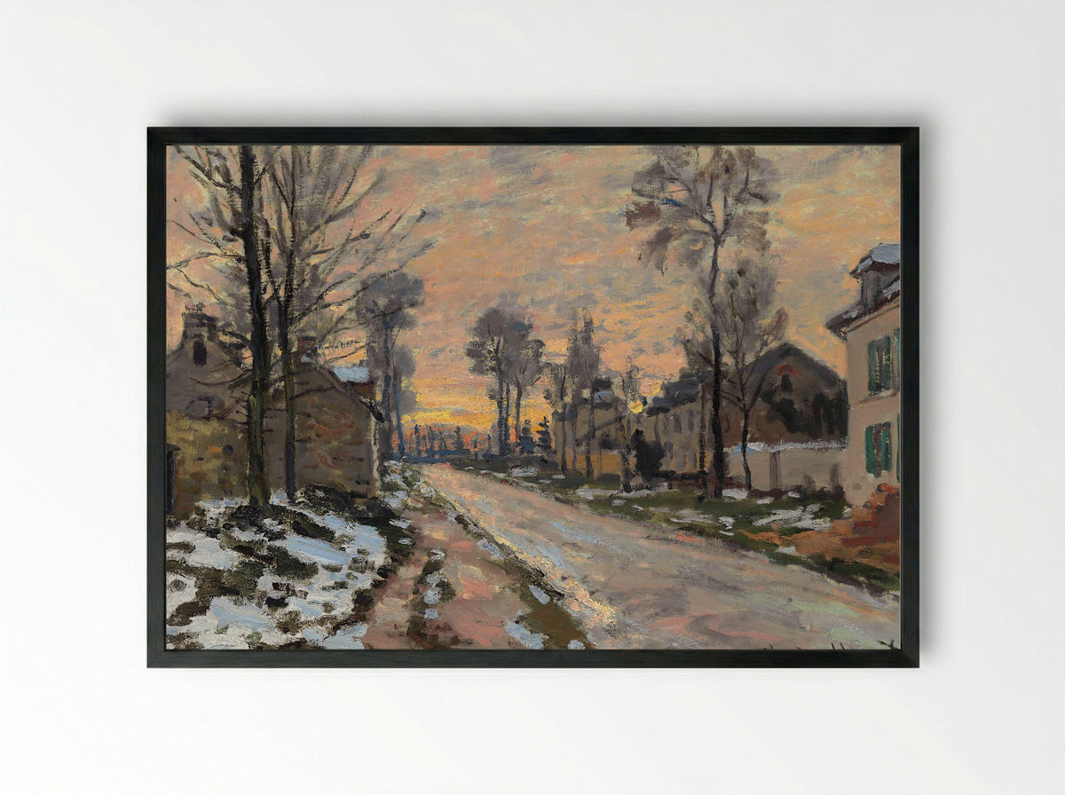 Road at Louveciennes, Melting Snow, Sunset - Claude Monet - Framed Print Black
