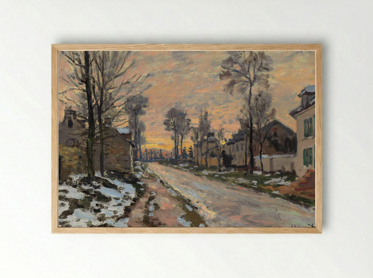 Road at Louveciennes, Melting Snow, Sunset - Claude Monet - Framed Print Wood