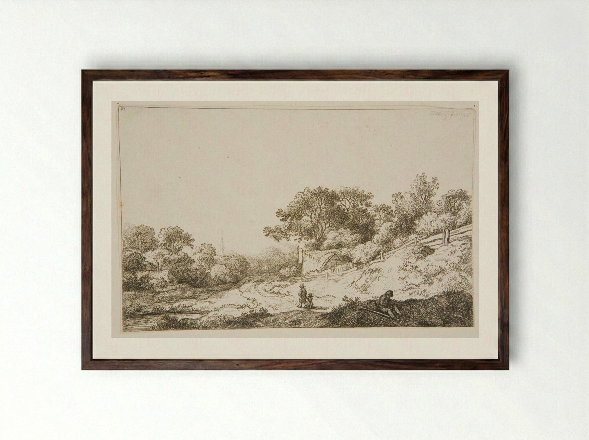 Road by a Board Fence - Christian Wilhelm Ernst Dietrich - Framed Print Dark Wood