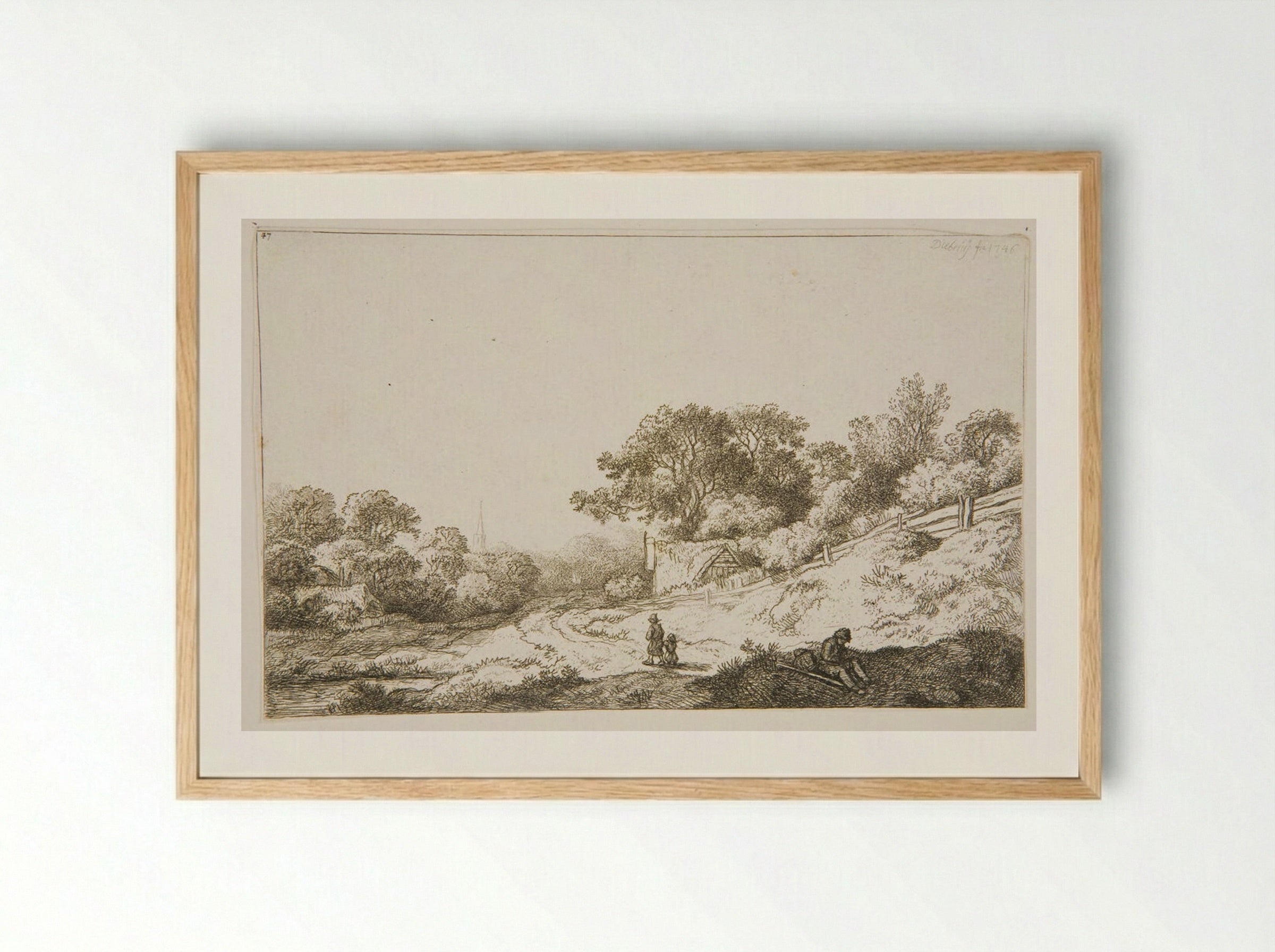 Road by a Board Fence - Christian Wilhelm Ernst Dietrich - Framed Print Wood