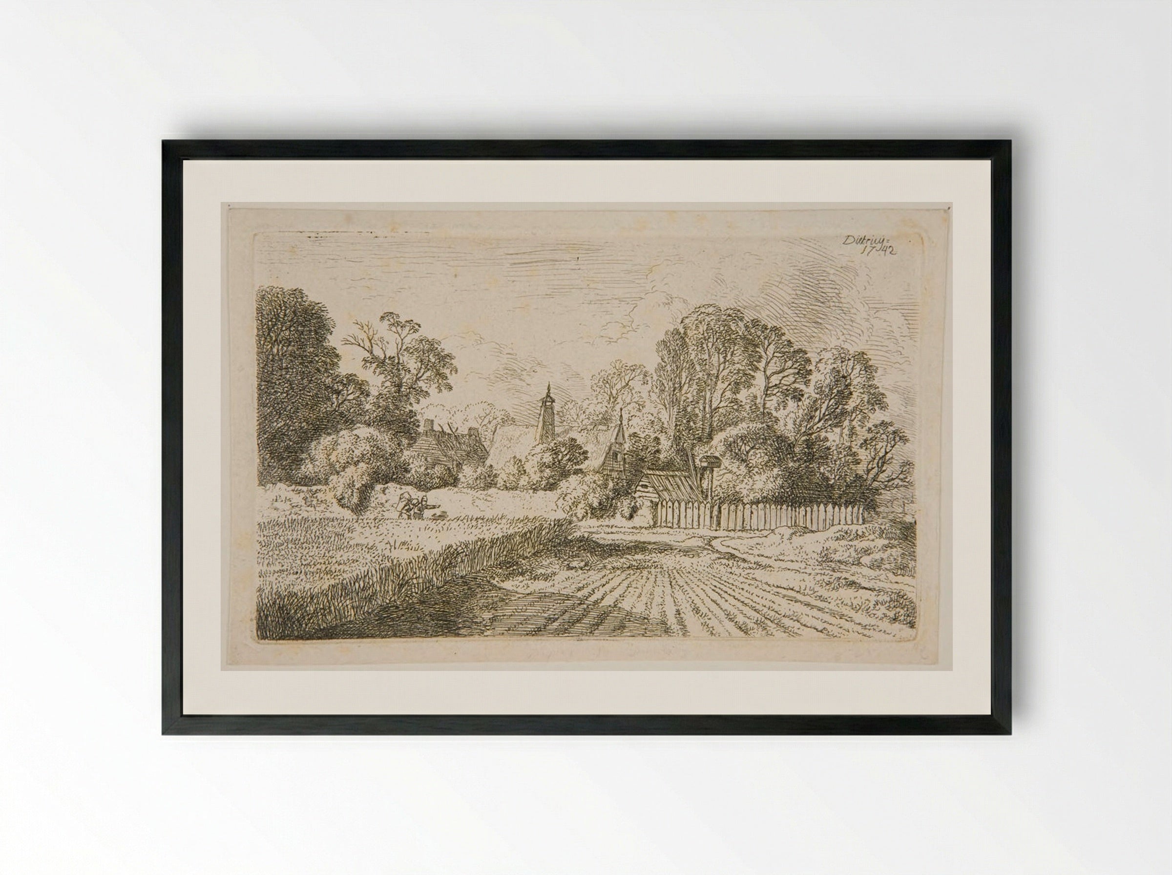 Road by a Cornfield - Christian Wilhelm Ernst Dietrich - Framed Print Black