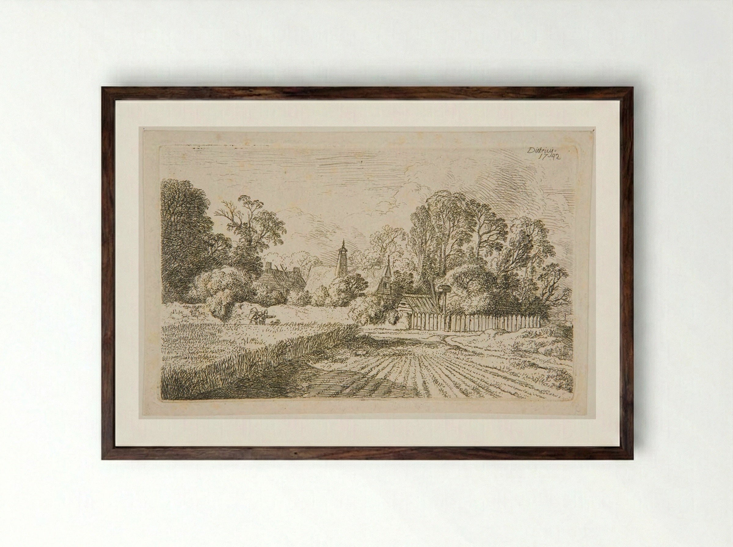 Road by a Cornfield - Christian Wilhelm Ernst Dietrich - Framed Print Dark Wood