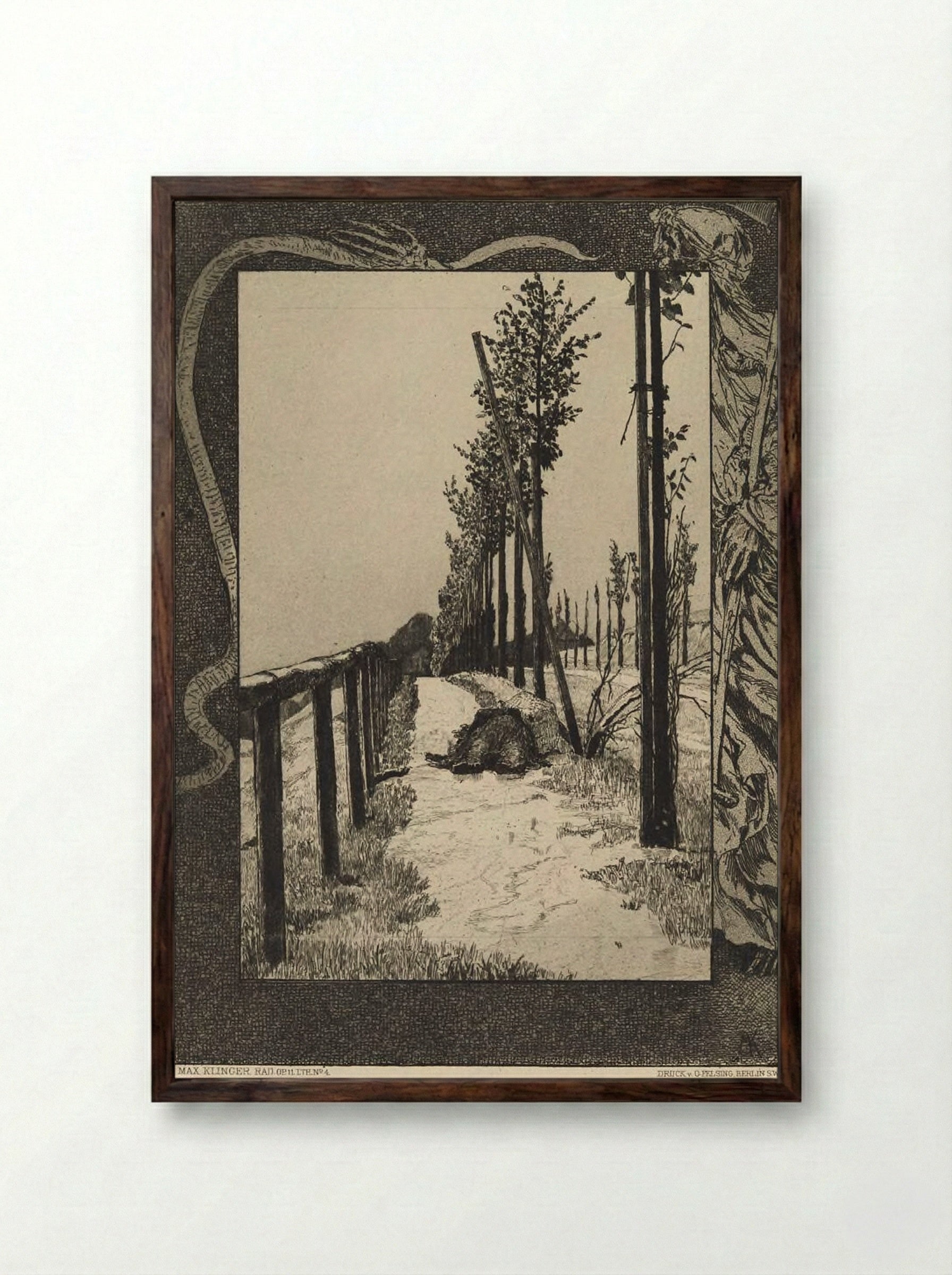 Road, from the portfolio On Death, Part One, Opus XI - Max Klinger - Framed Print Dark Wood