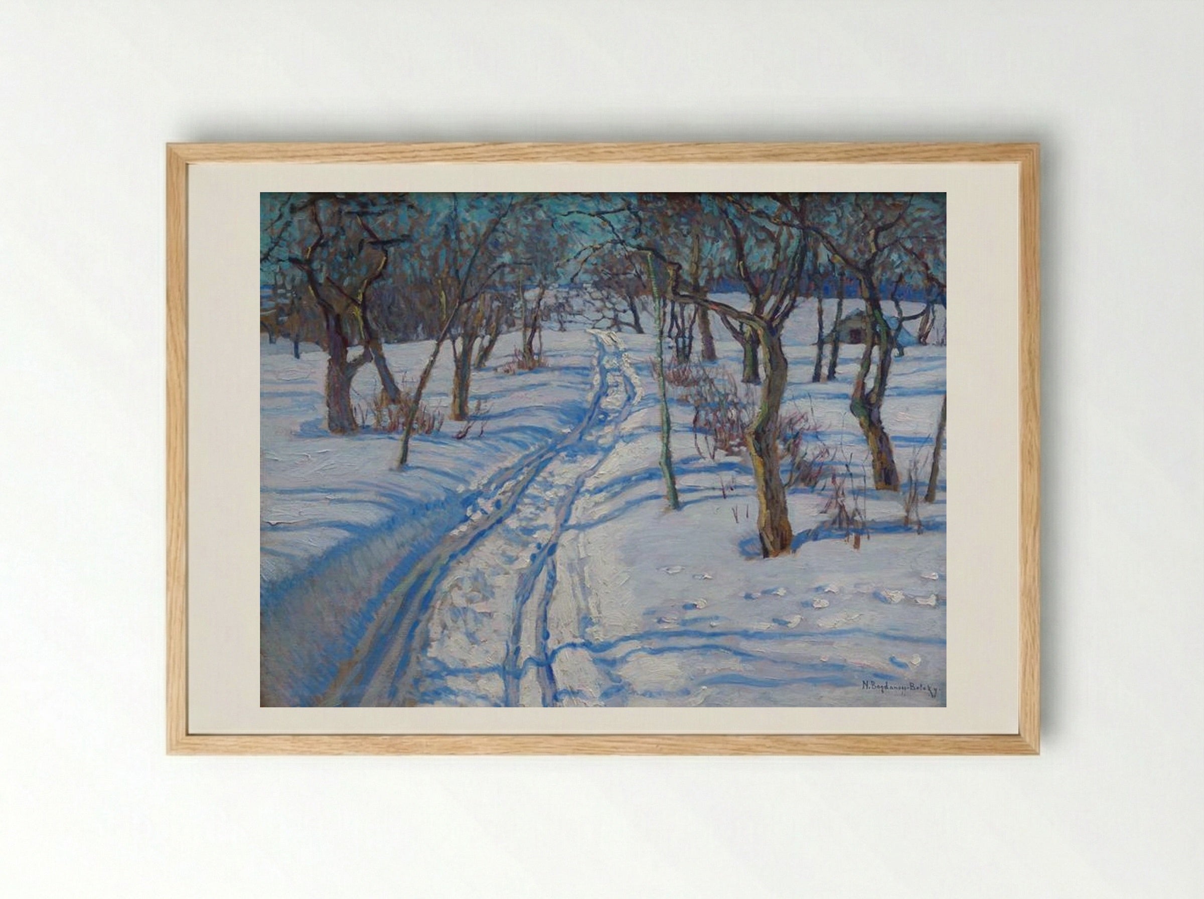 Road in a Winter Garden - Nikolay Bogdanov-Belsky - Framed Print Wood