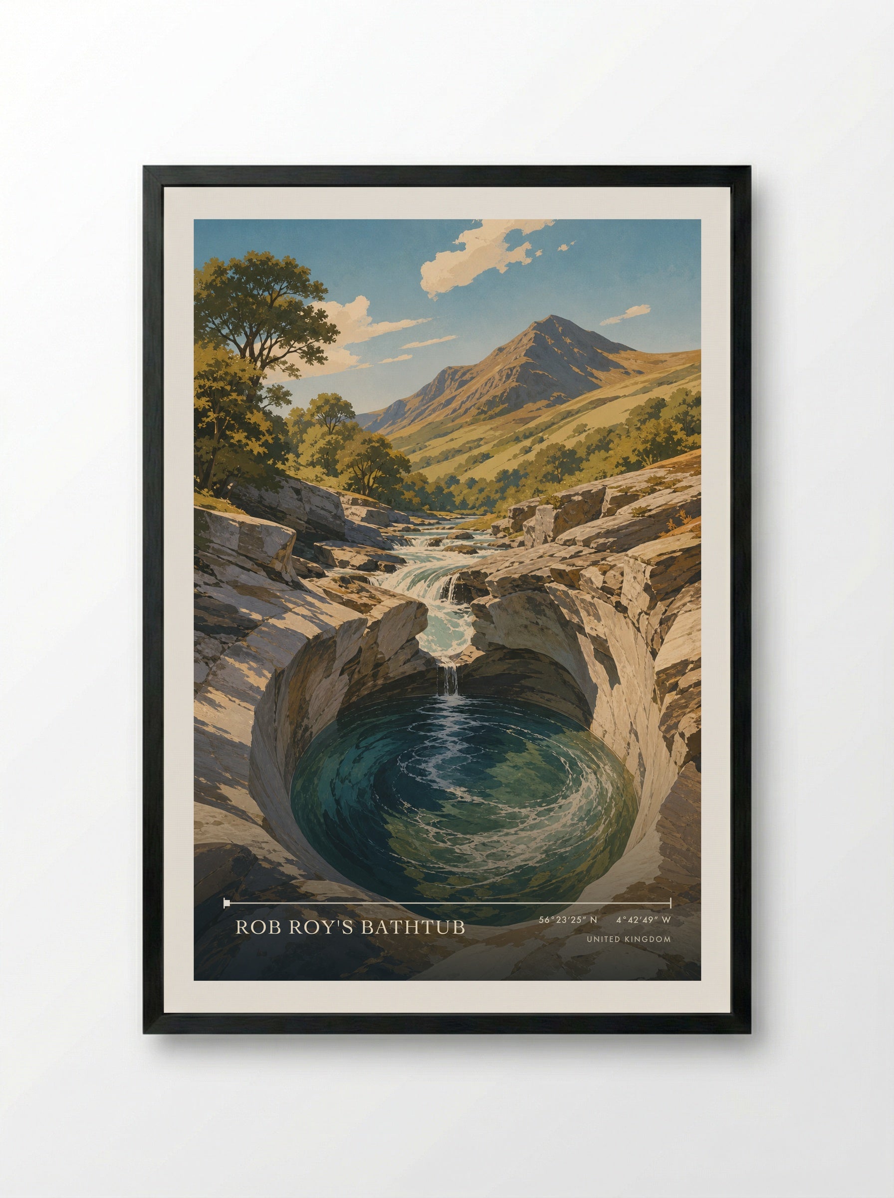 Rob Roy's Bathtub United Kingdom Travel Poster - Framed Print Black