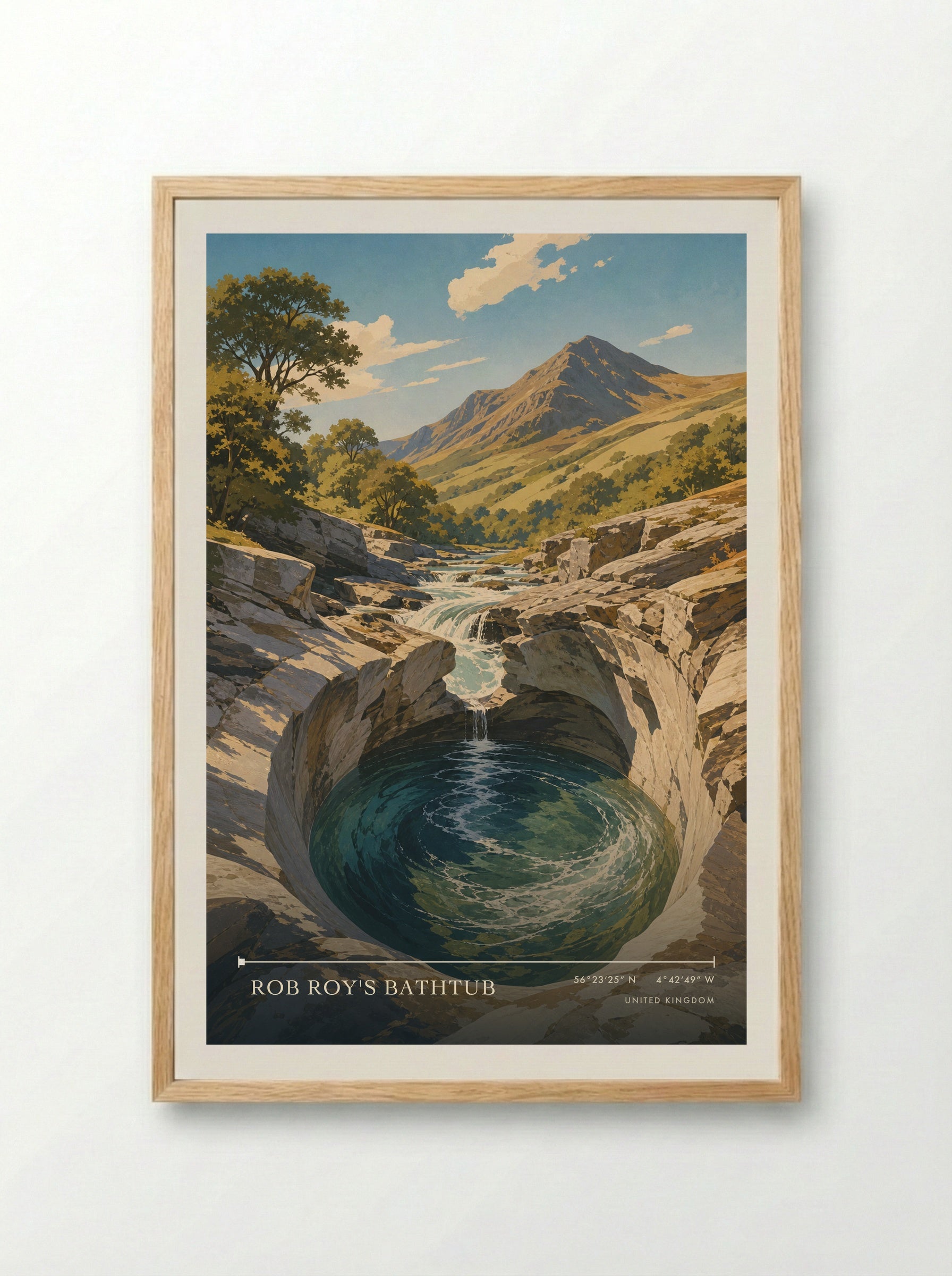 Rob Roy's Bathtub United Kingdom Travel Poster - Framed Print Wood