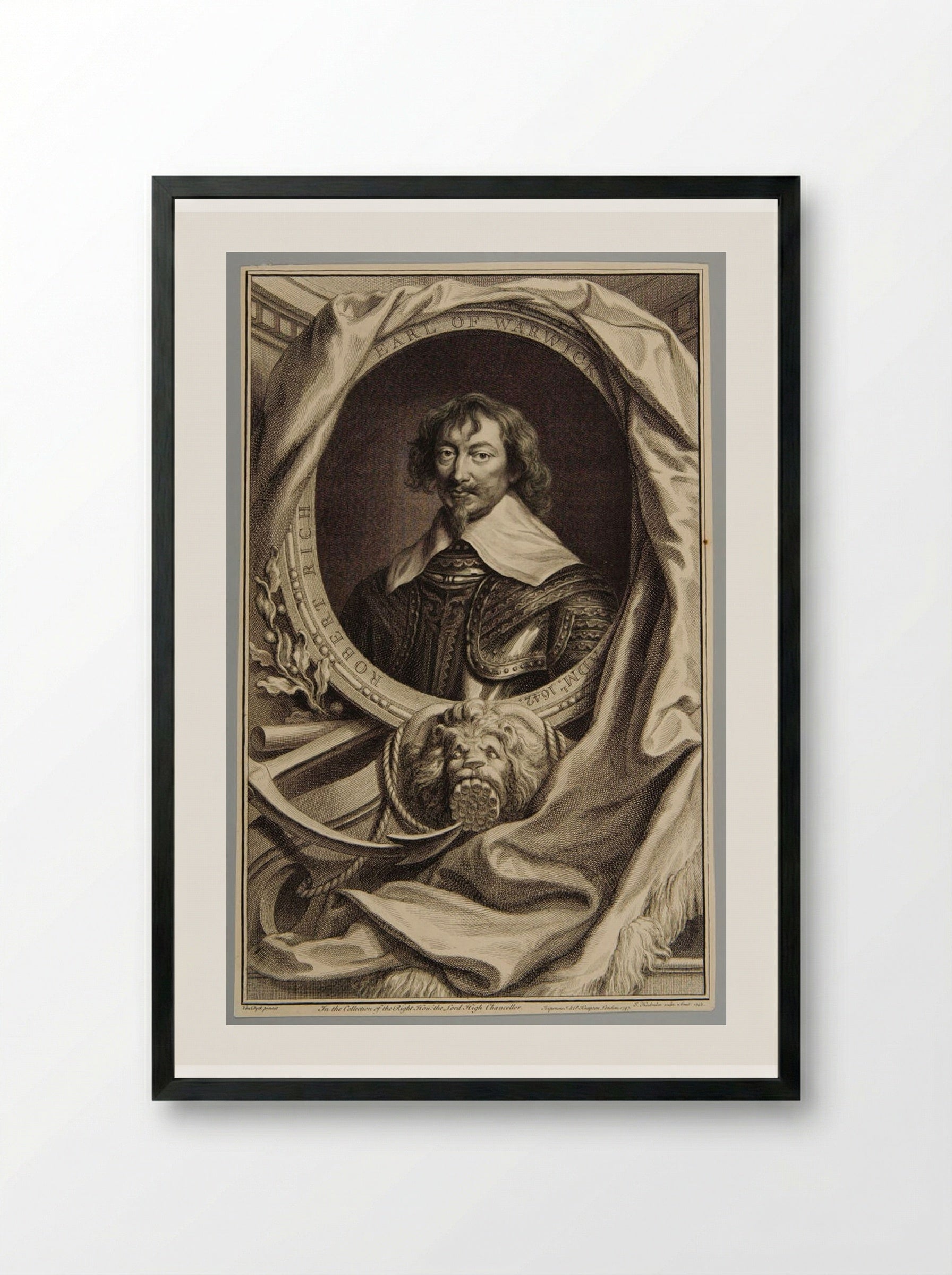 Robert Rich, 2nd Earl of Warwick - Jacobus Houbraken - Framed Print Black
