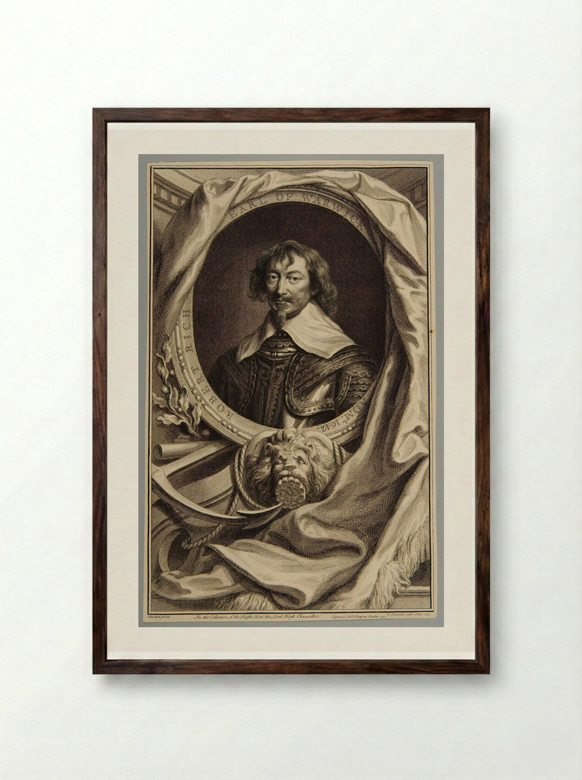 Robert Rich, 2nd Earl of Warwick - Jacobus Houbraken - Framed Print Dark Wood
