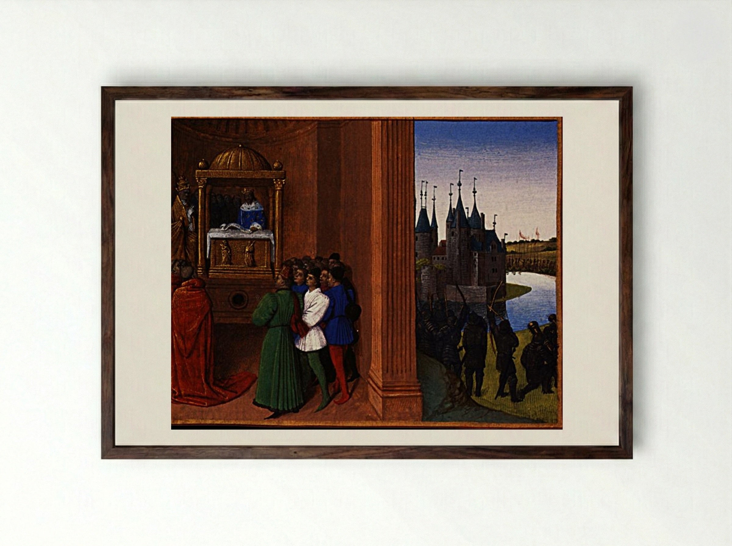 Robert the Pious Files an Antiphon - Jean Fouquet - Framed Print Dark Wood