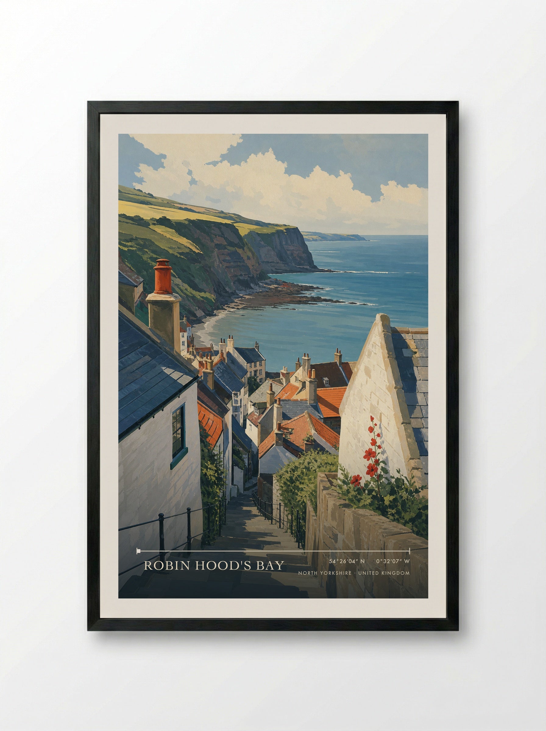 Robin Hood's Bay North Yorkshire United Kingdom Travel Poster - Framed Print Black
