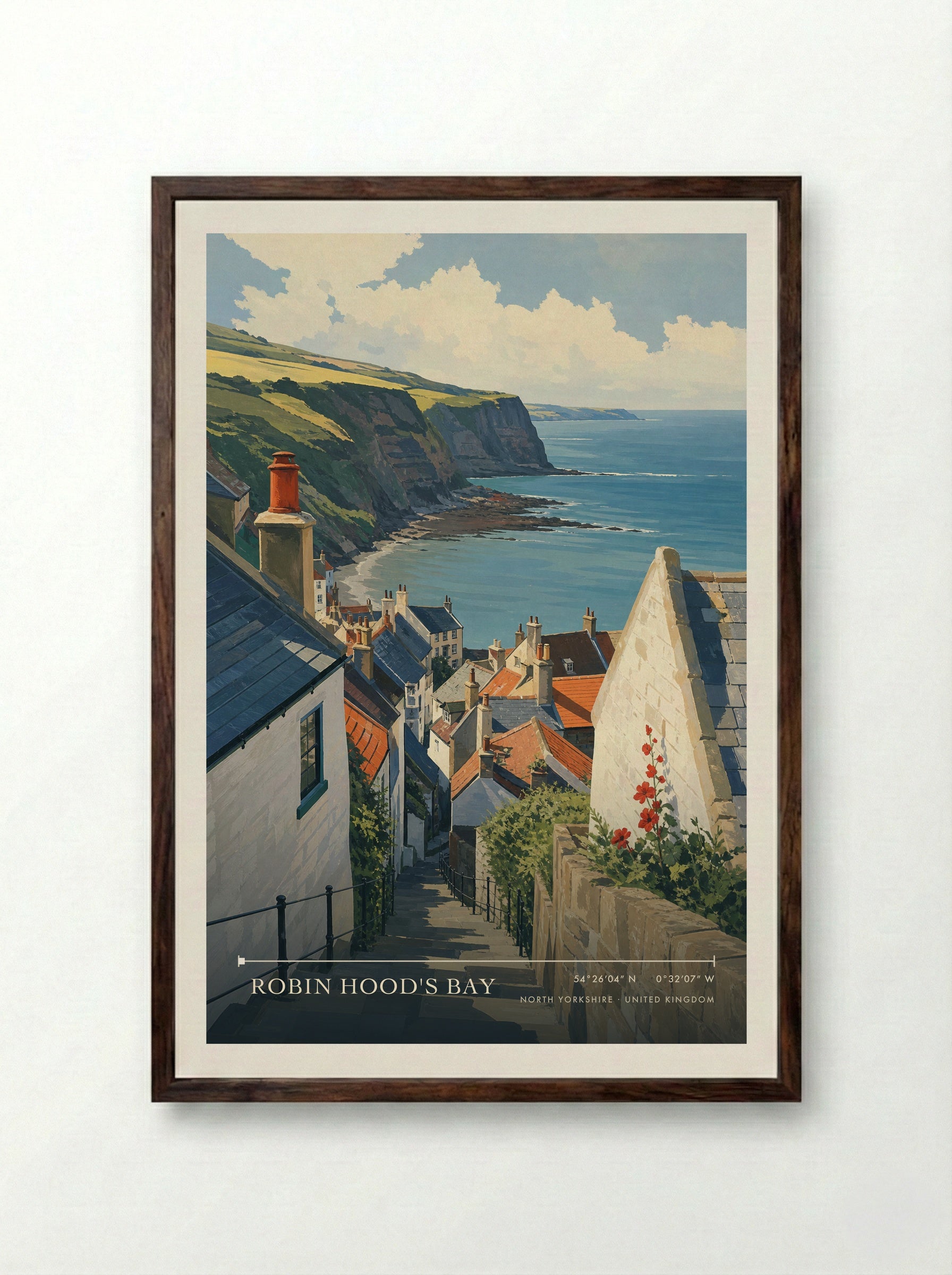 Robin Hood's Bay North Yorkshire United Kingdom Travel Poster - Framed Print Dark Wood