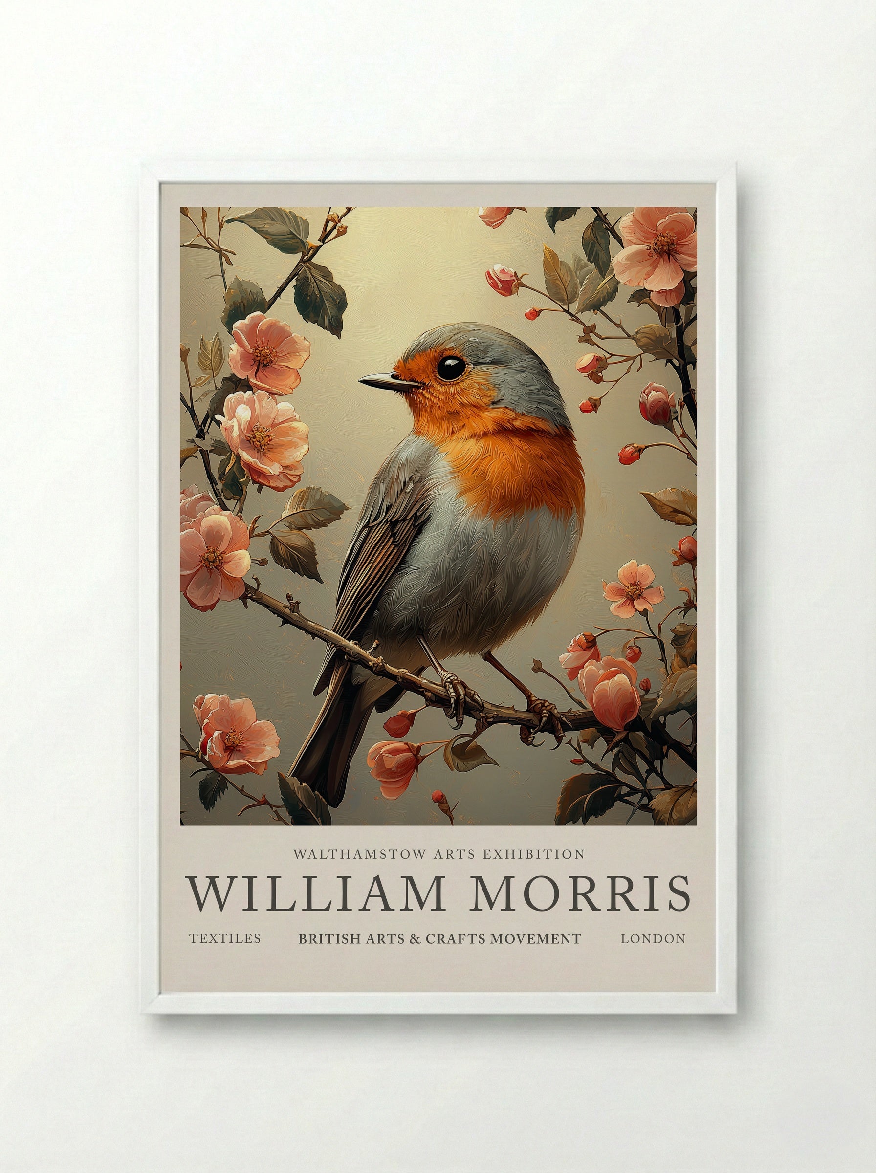 Robin Reflection - William Morris - Framed Print White
