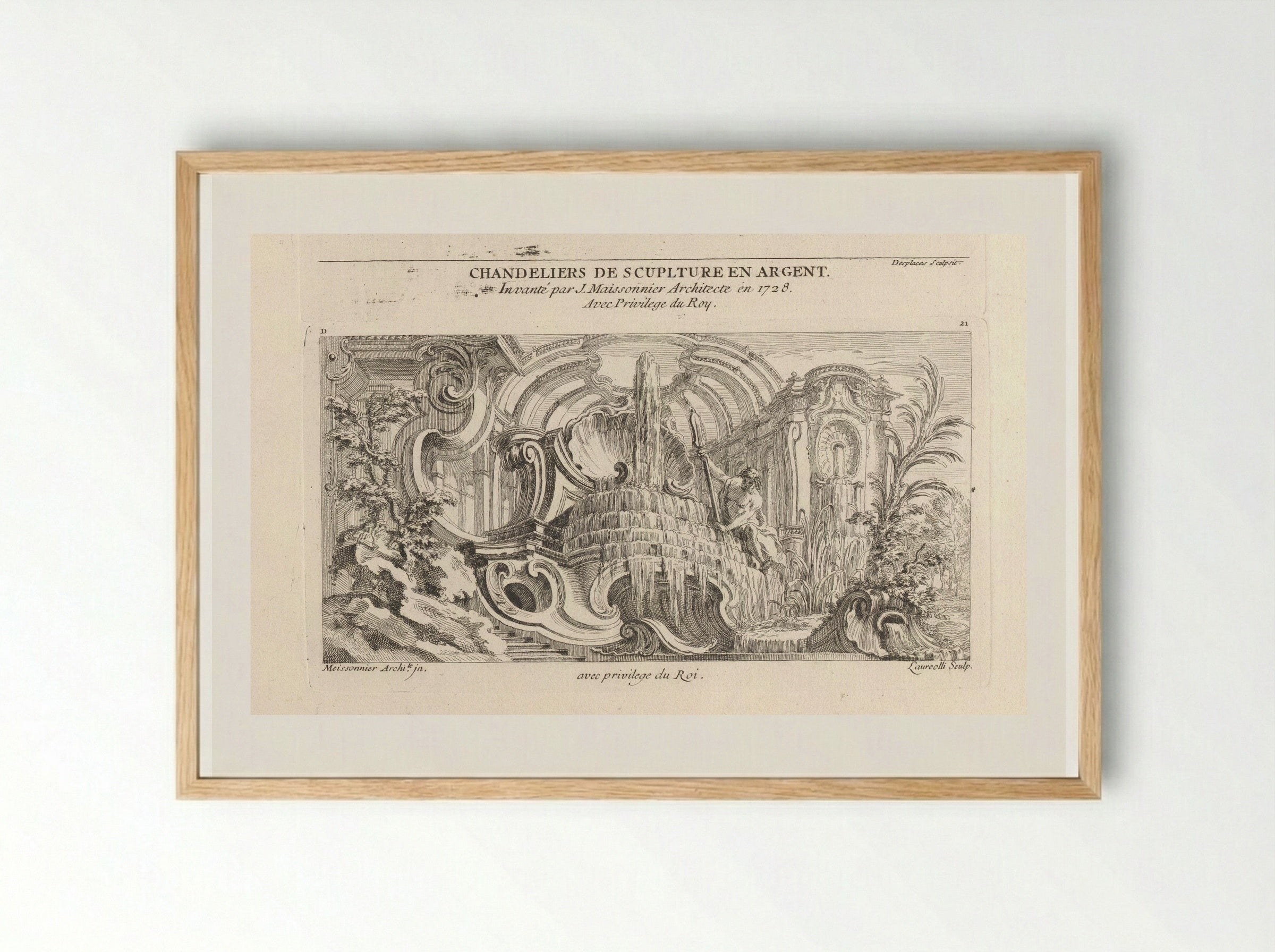 Rocaille Fountain with River God - Gabriel Huquier - Framed Print Wood
