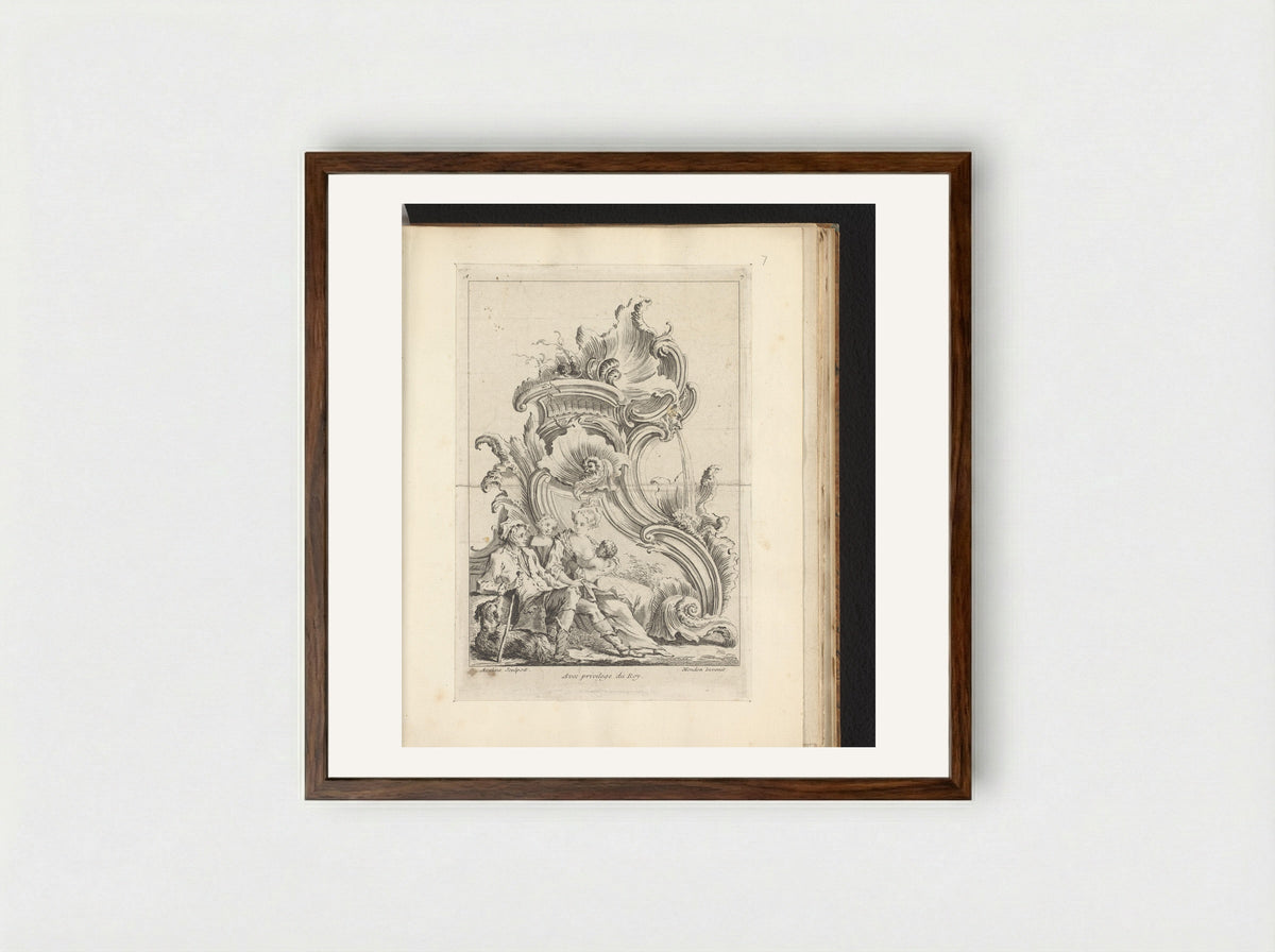Rocaille with Herders - Antoine Aveline - Framed Print Dark Wood