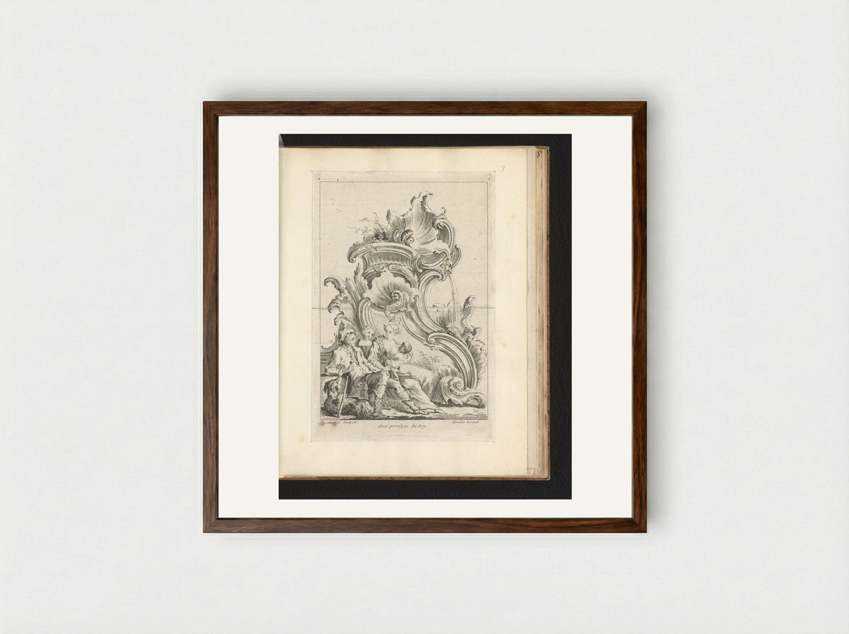 Rocaille with Herders - Antoine Aveline - Framed Print Dark Wood