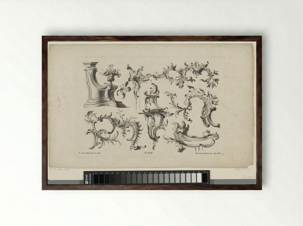Rocailles (Ornamental Design) - Georg Leopold Hertel - Framed Print Dark Wood