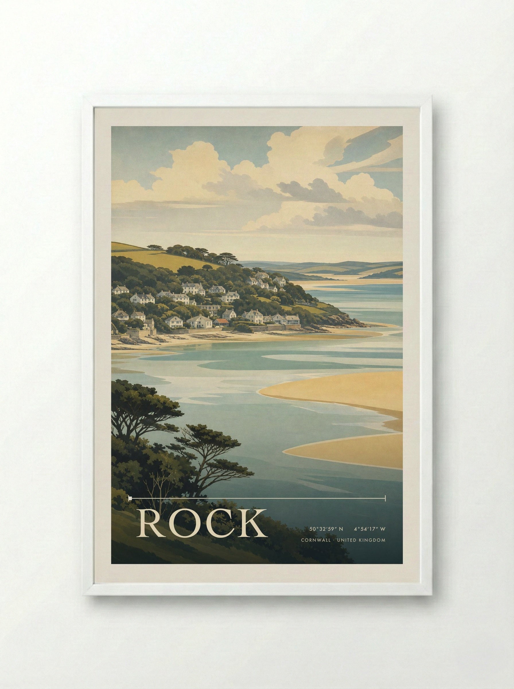 Rock Cornwall United Kingdom Travel Poster - Framed Print White