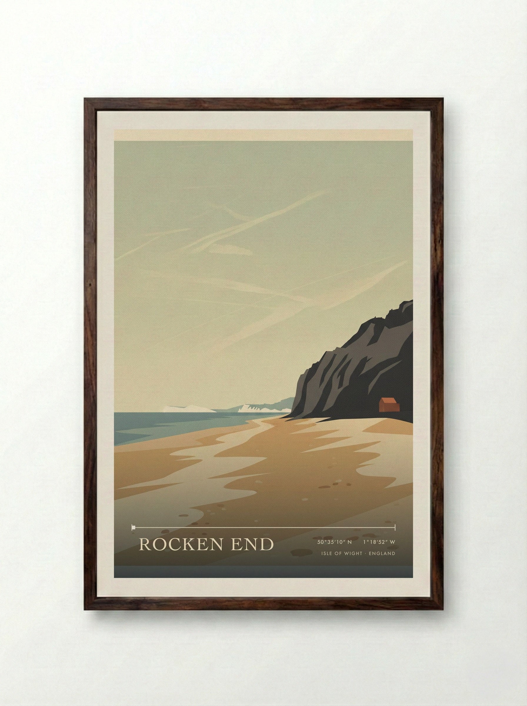 Rocken End Isle of Wight England Travel Poster - Framed Print Dark Wood